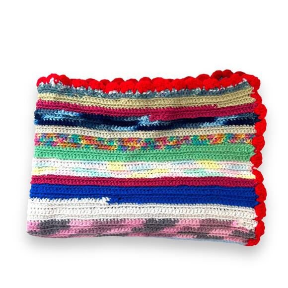 Afghan Handmade Crochet Baby Blanket Lap Throw Multicolor Stripe 52" x 31" - Picture 10 of 12